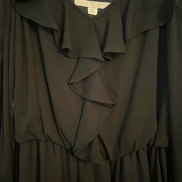 Boston Proper Black Dress Cold Shoulder Sheer Ruffle Front Gathered Waist Sz. 8 - Picture 8 of 12